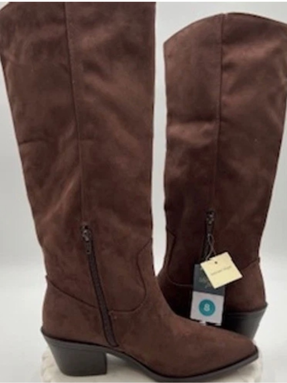Womens Brown Suede Fringe High Boots - Picture 2 of 5